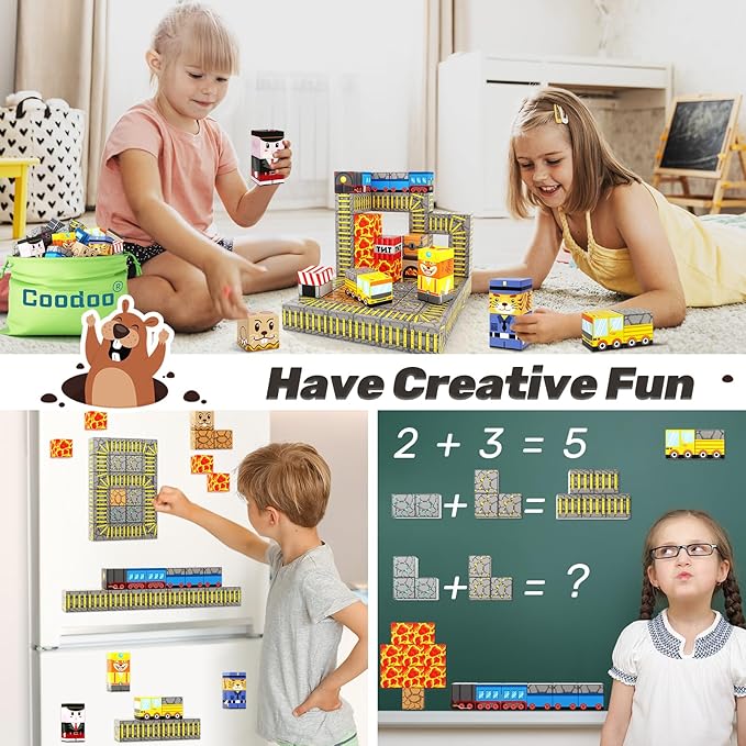 Magnetic Blocks - Build Mine Magnet World Mine Train Track Set, Magnetic Building Blocks Toddler Toys STEM Sensory Outdoor Toys for 3+ Year Old Boys & Girls, Kids Toys for Ages 4-6 6-8 5-7
