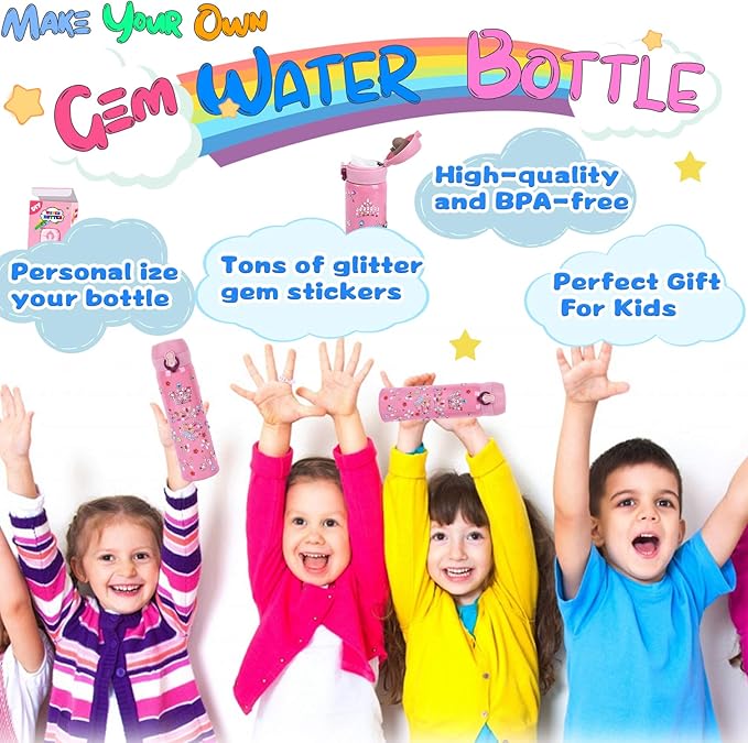 YOFUN Create Your Water Bottle with Tons of Rhinestone Gem Stickers - Craft Kit & DIY Art Set for Children, Gift for Girls - 17 OZ BPA Free Stainless Steel Vacuum Insulated Mug (Gemstone)