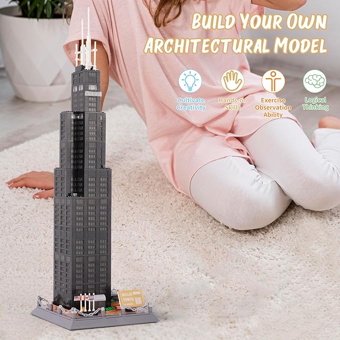 Oichy Willis Tower Model Building Kits, World Famous Architectural Building Blocks Set, Collection Willis Tower Toys Gifts Set for Adults and Kids(1241 PCS)