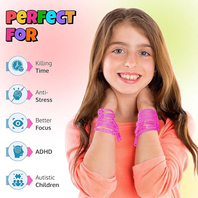 UpBrands 12-Pack Pink 7-Inch Zipper Bracelets – Thoughtful Fidget Party Favors for National Pink Day, Bulk Sensory Toys for Anxiety, and Stylish Accessories for Breast Cancer Awareness Month