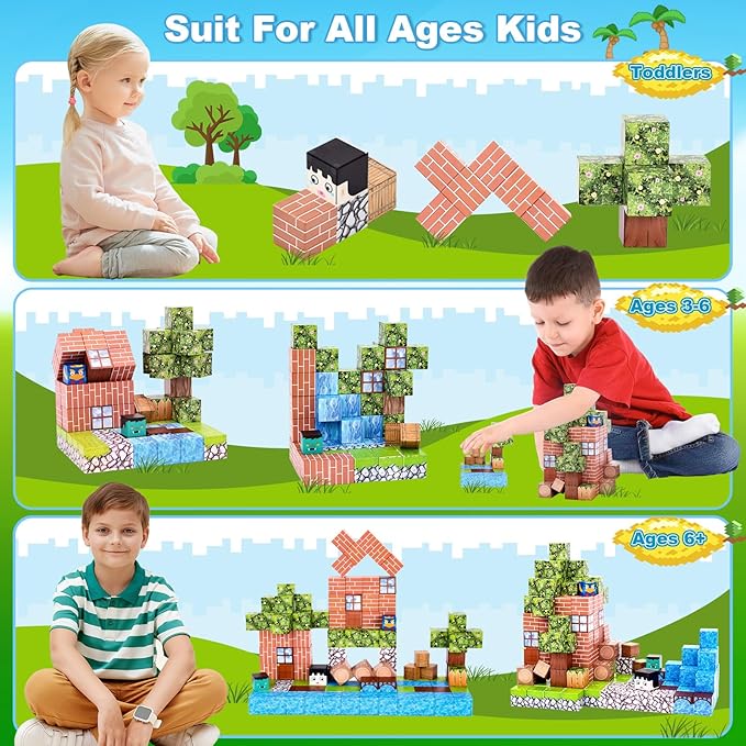 Ludmila 118PCS Magnetic Building Blocks Toy Set - Montessori STEM Toys, Forest House Construction Kit, 1-Inch Magnetic Cube Sensory Tiles for Kids Boys & Girls Ages 3+