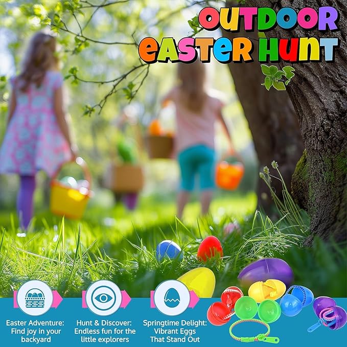UpBrands 15 Toy Zipper Bracelets in Easter Eggs - Vibrant Pre-filled Easter Eggs with Toys inside for Boys & Girls - Perfect Basket Stuffers, Egg Hunt Prizes, and Birthday Party Favors for Kids