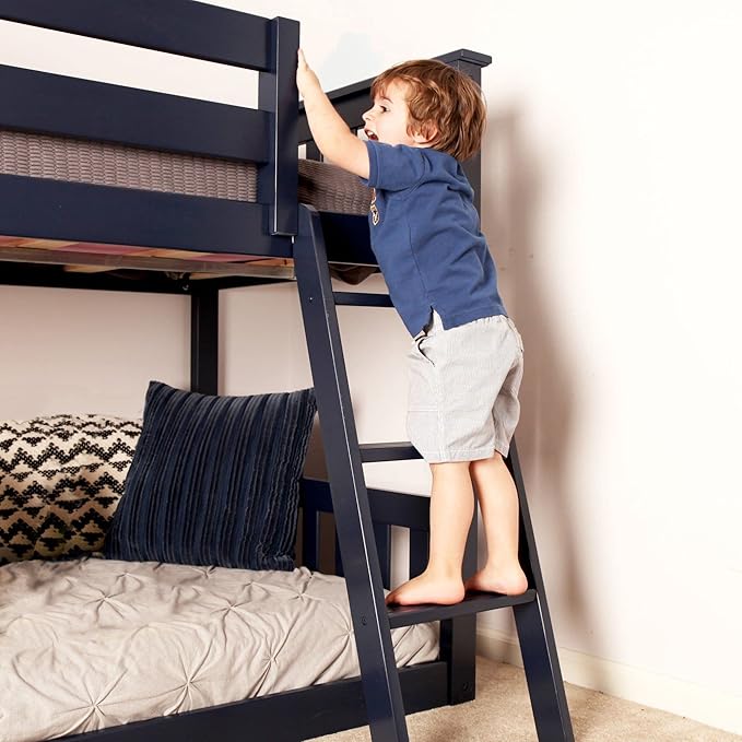 Max & Lily Twin Over Twin Low Bunk Bed with Ladder, Wooden Bunk beds with 14” Safety Guardrail for Kids,Toddlers, Boys, Girls, Teens, Bedroom Furniture, Blue
