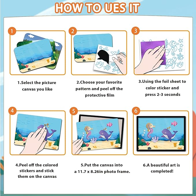 SOOVSY 200 Sheets Animals Foil Art Fun Kit for Kids, Foil Art for Kids Crafts Kit DIY Creative Activity Birthday Travel Toys for 4 5 6 7 8 9 Years Old Kids Girls Boys Arts & Crafts