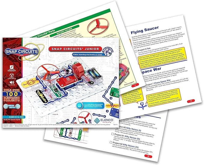 Snap Circuits Jr. SC-100 Electronics Exploration Kit, Over 100 Projects, Full Color Project Manual, 28 Parts, STEM Educational Toy for Kids 8 +
