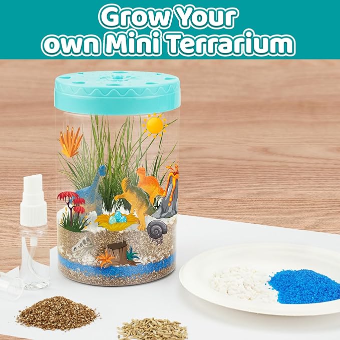 Light Up Dinosaur Terrarium Kit for Kids,Educational Science Kits,Gardening Kits Science Activities for Boys & Girls,DIY Creative Dinosaur Toys,Arts and Crafts Kit Gifts for Ages 4 5 6 7 8-12