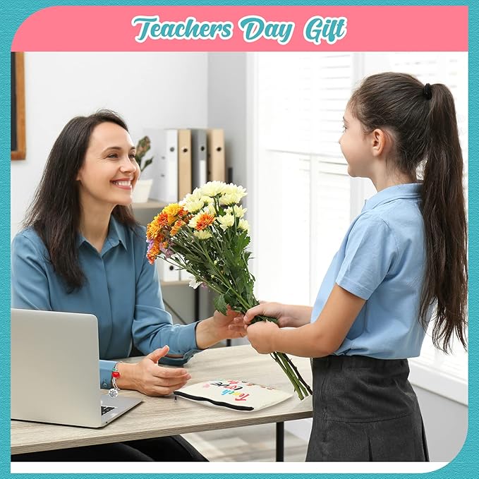 8 Pcs Teacher Appreciation Gift Set for Women, 4 Teacher Makeup Pouch Cosmetic Bags and 4 Bangle Bracelets, Christmas Valentines Thank You Gifts for Teacher (Teach Love Inspire)