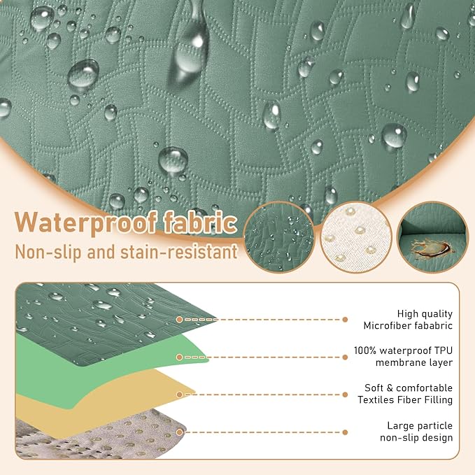 100% Waterproof Recliner Chair Covers for Reclining Chair, Small Recliner Covers That Stay in Place, Non-Slip Recliner Armchair Cover with Pockets for Kids, Pets, Dogs, Cat, Washable,Green,23I