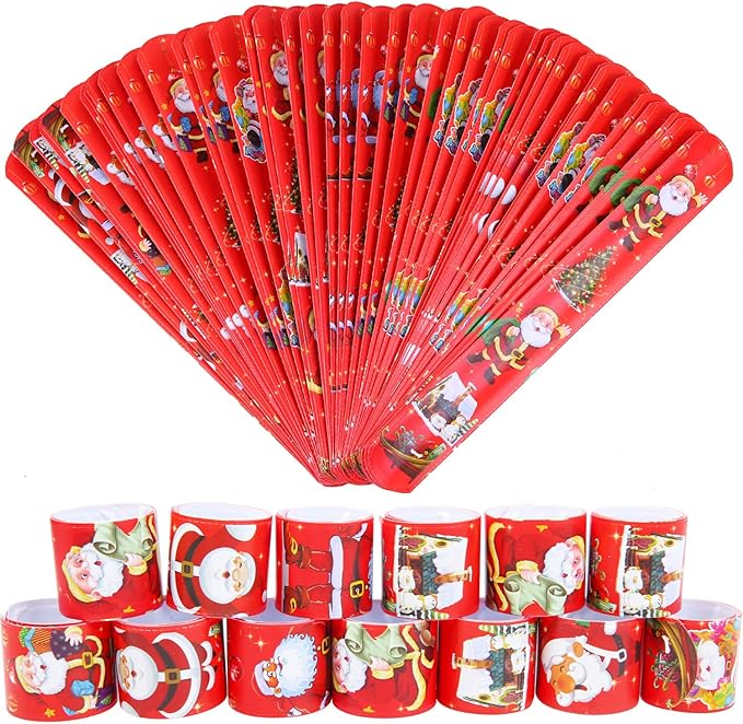Ruisita 60 Pieces Christmas Slap Bracelets Slap Bands Bracelets Toys Santa Claus Slap Wristband for Christmas Party Favors