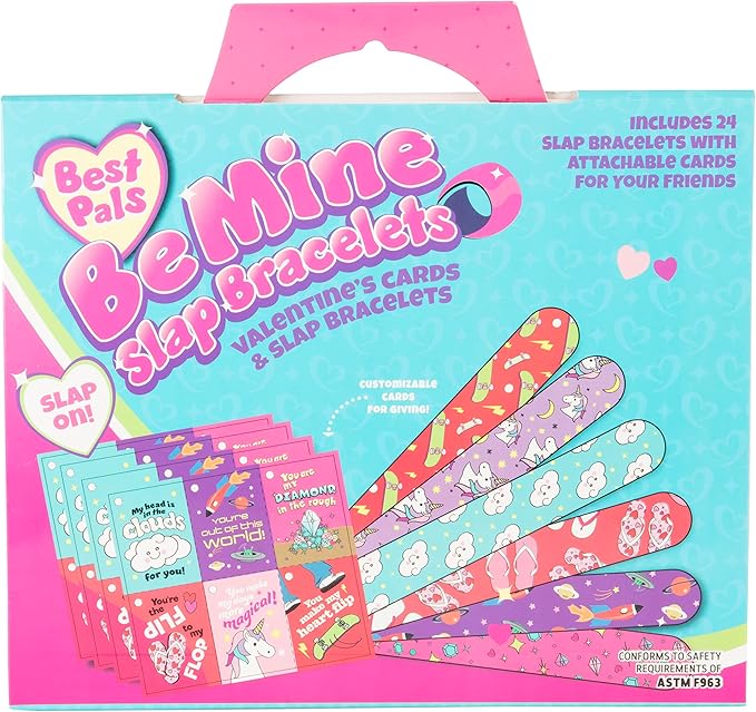 Kids Slap Bracelet Valentine's Day Cards - Best Pals (24ct) - Each Valentine has a Card & Matching Slap Friendship Bracelet- Enough for Whole Kid's Classroom- Fun School Gift Exchange for Boys & Girls