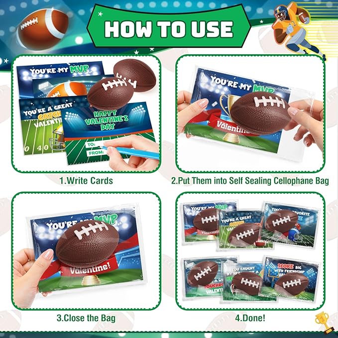 Valentines Day Gifts for Kids, 30 Pack Mini Sports Soccer Football Stress Ball with Valentines Day Cards for Kid Classroom Exchange, School Toddler Party Favor, Class Boy Girl Valentine Day Gift