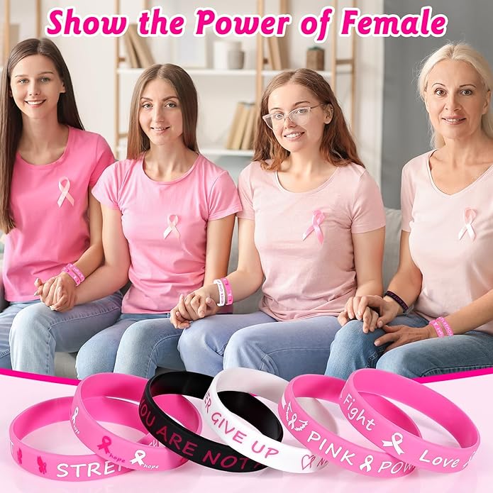 Pink Ribbon Breast Cancer Bracelets - 30 PCS Rubber Bracelet Party Favors Supplies Inspiring Silicone Wristbands with Hope Strength Breast Cancer Awareness Accessories Survivor Gifts for Women Girls