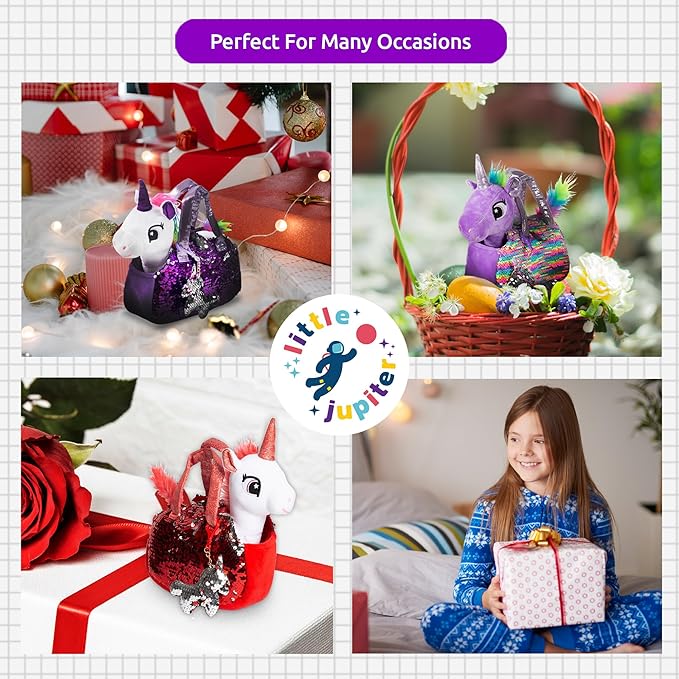 Little Jupiter Plush Pet Set w/Purse - Unicorn Stuffed Animals - Unicorn Stuffed Animals for Girls - Unicorn Plush - Stuffed Unicorns - Unicorn - Unicorn Gift for Age 4-7 yrs (White Red Unicorn)