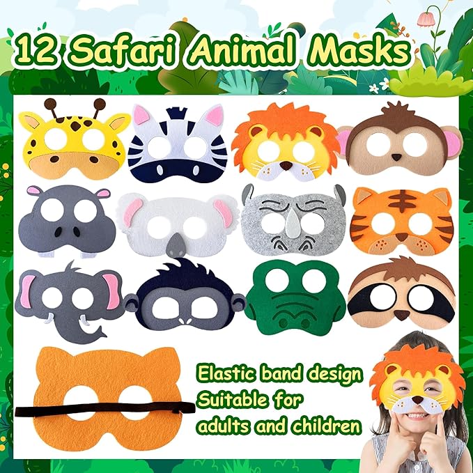 XIPEGPA 88 PCS Jungle Safari Party Favors Set Wild Animals Theme Bags Masks Stickers Slap Bracelets for Birthday Baby Shower Goodie Bag Fillers Jungle Safari Party Supplies