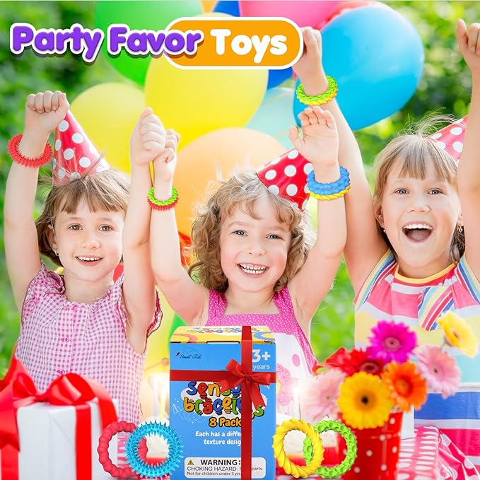 Sensory Fidget Toys for Kids Adults - 8 Pack Stretchy Fidget Toys Bracelet | Texture & Calming Autism Sensory Toys for Special Needs Autistic Children | Calm Down Toy for Toddler Girls Boys