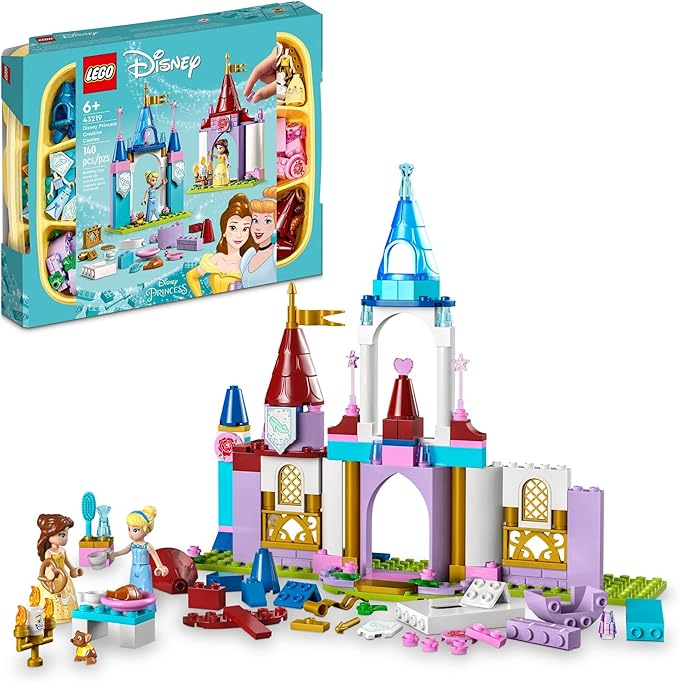 LEGO Disney Princess Creative Castles 43219, Toy Castle Playset with Belle and Cinderella Mini-Dolls and Bricks Sorting Box, Travel Toys for Girls and Boys, Sensory Toy for Kids Ages 6+