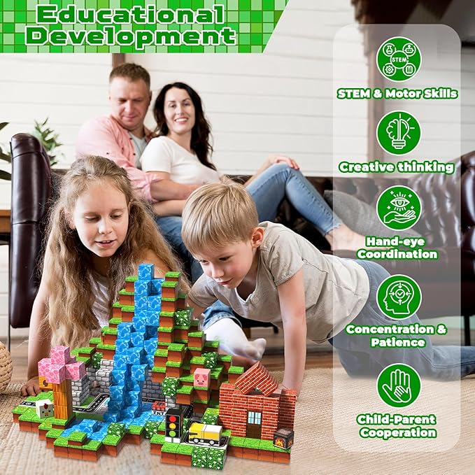 Magneverse 100 PCS 0.8in Magnetic Blocks - Toys, Magnetic Building Blocks Cubes, Stacking Magnets, STEM Toys for School Acitivities, Birthday Gifts for Boys Age 3+ Years Old (Theme: Forests)