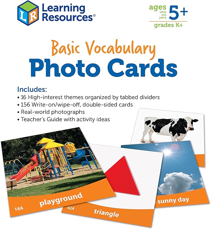 Learning Resources Basic Vocabulary Photo Cards, Vocabulary/Phonics Learning, Educational Games for Kids, 156 Cards, Ages 5+
