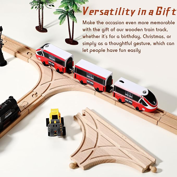 2 Pieces Wooden T Train Track Accessories for Toy Train Wood Track Bridges and Tunnels Multi Way Switch Expansion Compatible with Most Railroad Set