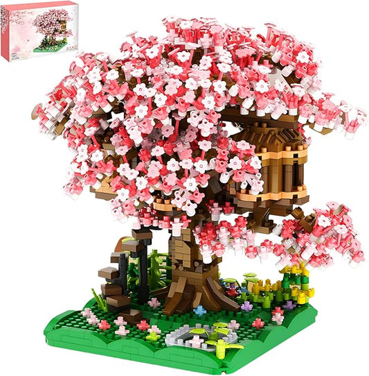 Cherry Blossom Bonsai Tree House Building Blocks Set Plants Pink Flowers Treehouse Architecture Micro Mini Block Gift for Adults and Children 1500 Pieces