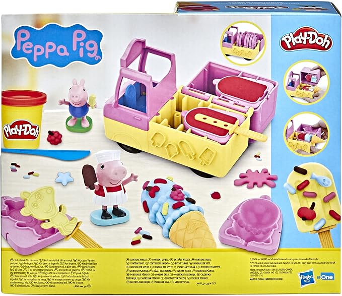 Play-Doh Peppa's Ice Cream Playset with Truck, Peppa Pig and George Figures, and 5 Non-Toxic Modeling Compound Cans, Toy for Kids 3 Years and Up