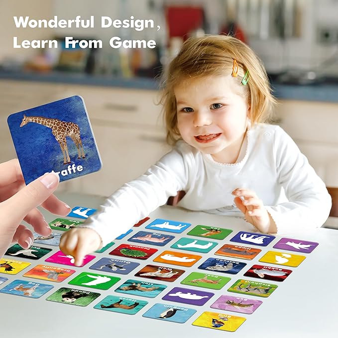 Hebayy 108 PCS Memory Matching Game, 72 Animal Cards & 36 Shadow Cards Matching Cards 36 Pairs Real Animal for Toddlers, Preschool, Kids 4 5 6 Years Old (2” x 2”)