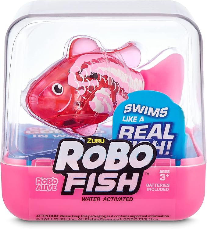 Robo Alive Robo Fish Series 2 (Hot Pink + Pink 2 Pack) by ZURU Robotic Swimming Fish Water Activated, Changes Color, Comes with Batteries, Amazon Exclusive,Multi,7165H