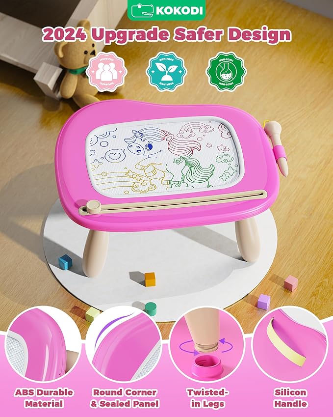 KOKODI Toys Gifts for 1 2 3 Years Old Girl, Sturdy Magnetic Drawing Board Sketch Doodle Pad, Educational Learning Birthday Easter Gifts Basket Stuffers for Kids Toddler - Left Hands Friendly (Rose)