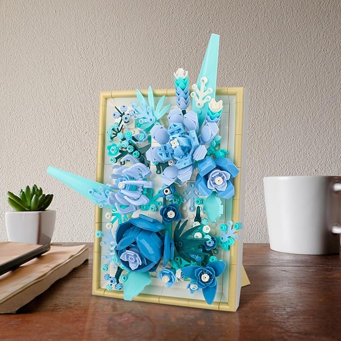 Flowers Building Set for Adults, Compatible with Lego Flowers Roses Plants Picture Frame, Botanical Collection Wall Art Home Office Decor, Ideas Gift Building Toy for Boys Girls (728 PCS)