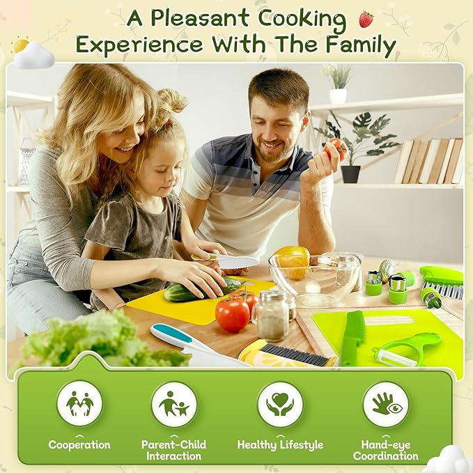 15 Pieces Kids Safe Knife Set for Real Cooking Child-Friendly Plastic Chef Tools Montessori Kitchen Toys for Toddlers with Bright Colors Gifts for Boys and Girls
