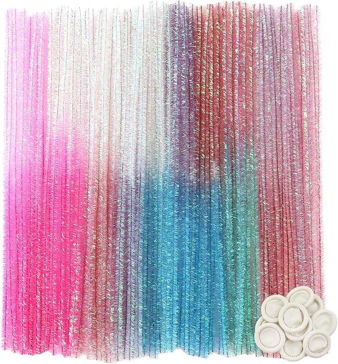 TOAOB 100pcs Gradient Glitter Pipe Cleaners 10 Colors Chenille Stems for Crafts 12 Inch Fuzzy Sticks Craft Supplies for DIY Art Craft Projects Home Decorations