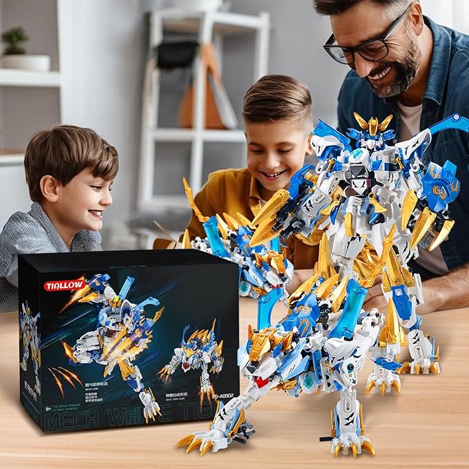 Mech Building Blocks Action Figure Toys, 2in1 White Tiger Transforming Robot Building Set, Converts to Tiger Model, for Adults Kids Boys Ages 8+(515 Pieces) (White Tiger)