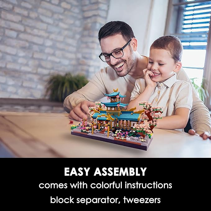 Micro Building Blocks Set,Chinese Suzhou Garden Architecture and Cherry Blossom Bonsai Tree Building Toys for Adults,Japanese Sakura House Model,Creative Mini Bricks Gift for Kids 14+,2350 pcs