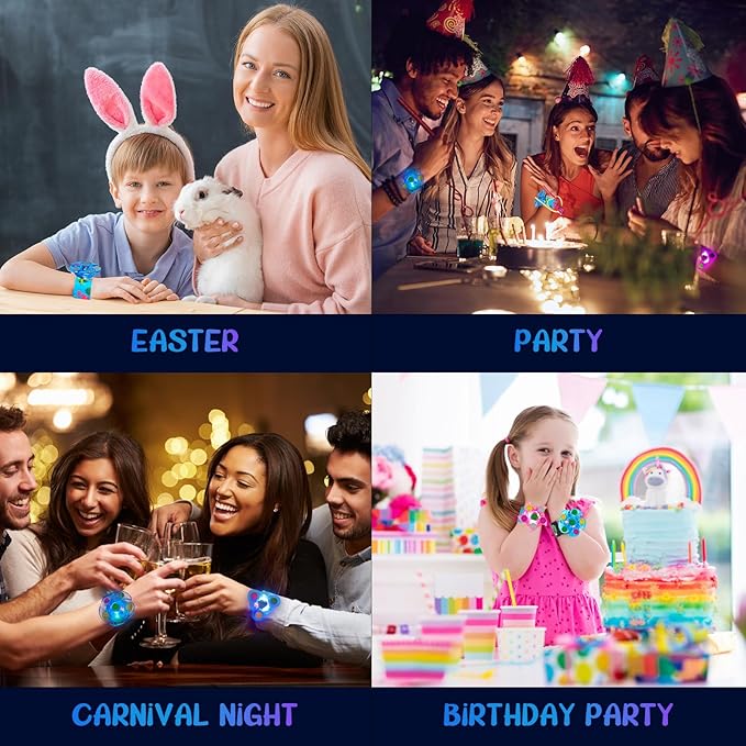SEKEAHU 25 PCS Light Up Fidget Rotating Toy + 25PCS Slap Bracelets, Dinosaur Valentines Party Favors Stocking Stuffers for Kids 4-8-12 Goodie Bag Stuffers Glow in The Dark Supplies Gifts