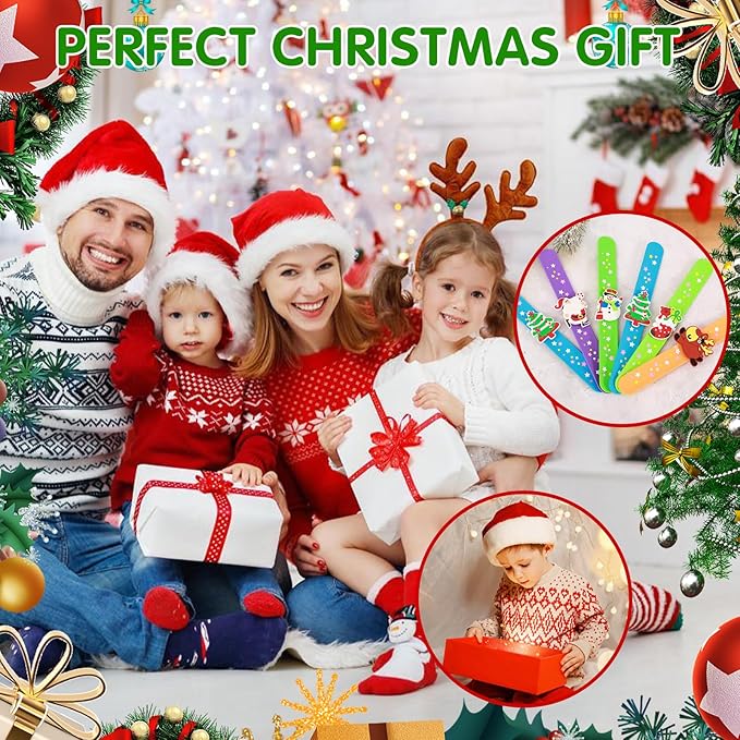 Welkin 6PCS Christmas Slap Bracelets For Kids,Colorful Silicone Bracelet, Soft and Safe Slap Bracelets Party Decorations Favors,Kids Christmas Party Gift