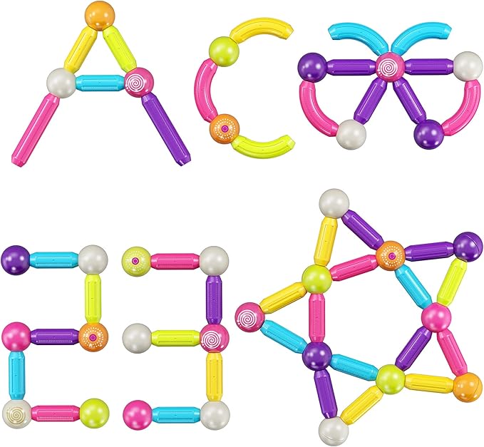 Contixo ST2 Kids Magnetic Stix Stick 68 PCs 3D Building Blocks STEM Construction Playboards Creativity, Imagination, Recreational, Educational for Children Toddler, 3+ Year Old Boys and Girls