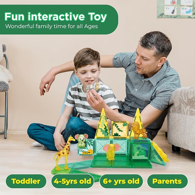 Magnetic Tiles for Kids Ages 4-8 Educational Toys Magnet Building Blocks 54 Set Montessori Cubes for Boys Girls Gift Birthday Present Sensory Learning Preschool Daycare Kindergarden