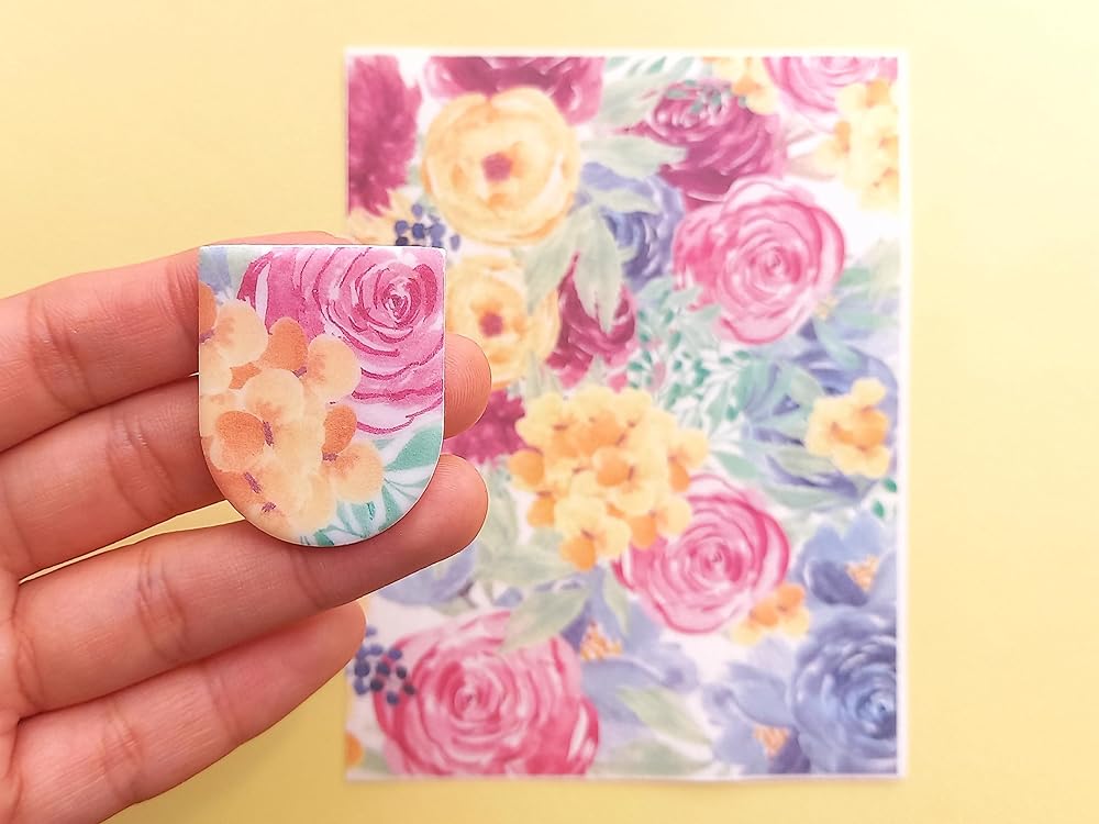 Jinnyous Jewellery Watercolor Flower Polymer Clay Image Transfer Sheet Paper Set of 4 (4 sheets (1 of each))