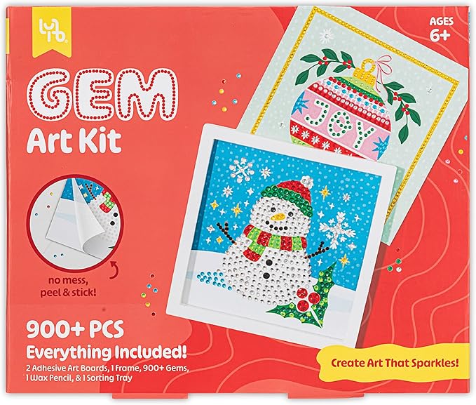 Snowman Gem Art Kit - DIY Sparkling Snowman Craft Set, Pre-Printed Sticky Canvas & Gems, Holiday-Themed Activity, Kids & Adult