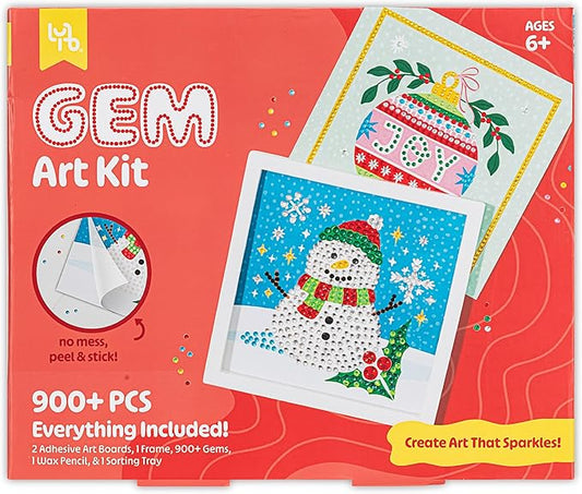 Snowman Gem Art Kit - DIY Sparkling Snowman Craft Set, Pre-Printed Sticky Canvas & Gems, Holiday-Themed Activity, Kids & Adult