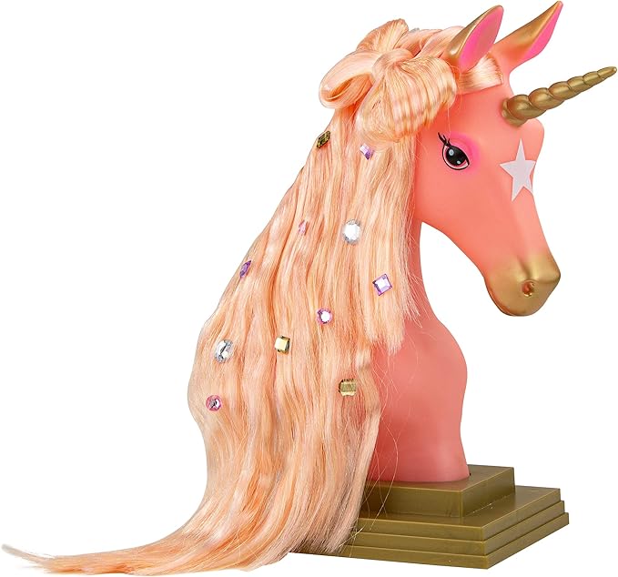 Breyer Horses Beauty Styling Head | Stardust | Pink Extra-Long Silky No Tangle Mane | 10" x 4.25" x 4.25" | Styling Book, Brush, Hair Coils, Clips, Elastics | Unicorn Toy | Model #7405