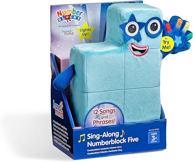 hand2mind Sing-Along Numberblock Five, Music Toys, Numbers for Toddlers, Preschool Learning Math Toys, Light Up Stuffed Animal Plushies, Counting Blocks, Kids Birthday Gifts, Easter Basket Stuffers