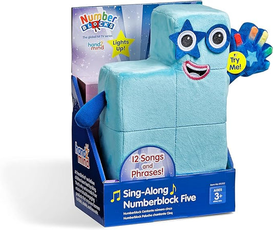 hand2mind Sing-Along Numberblock Five, Music Toys, Numbers for Toddlers, Preschool Learning Math Toys, Light Up Stuffed Animal Plushies, Counting Blocks, Kids Birthday Gifts, Easter Basket Stuffers