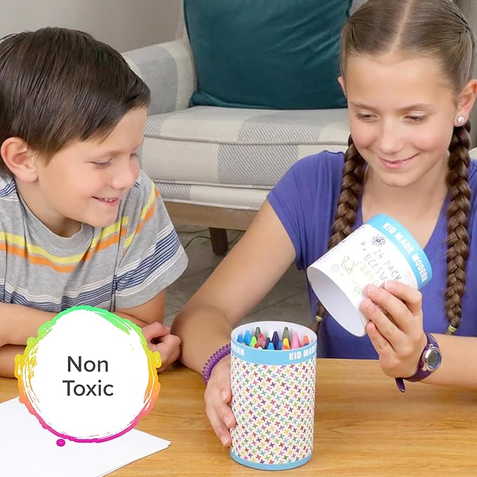 Kid Made Modern Beeswax Crayons for Toddlers & Kids (24 Pieces) - Coloring Non Toxic Crayons with Case (Ages 3+)