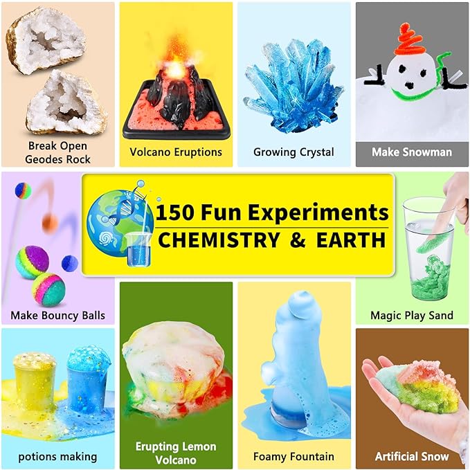 UNGLINGA 150 Experiments Science Kits for Kids Boys Girls, Scientific Toys Gifts Ideas Birthday Christmas, S.T.E.M Project Chemistry Break Geodes, Volcano, Physics Educational Activities