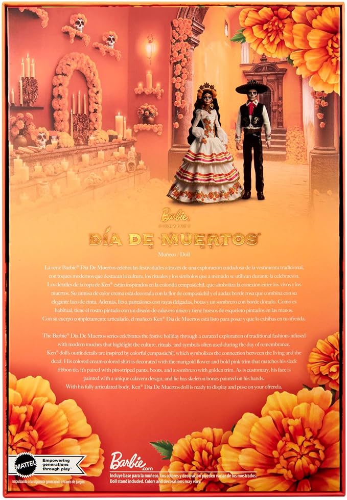 Barbie Signature Ken Doll, Día De Muertos 2025 Collectible with Cream Shirt, Black Vest and Trousers, Sombrero and Calavera Face Paint