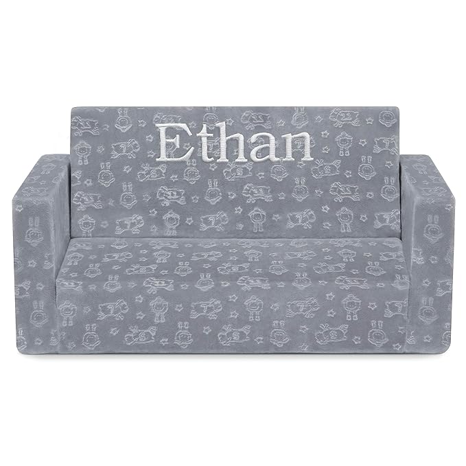 Serta Perfect Sleeper Personalized Extra Wide Convertible Sofa to Lounger, Comfy 2-in-1 Flip Open Couch/Sleeper for Kids, Grey