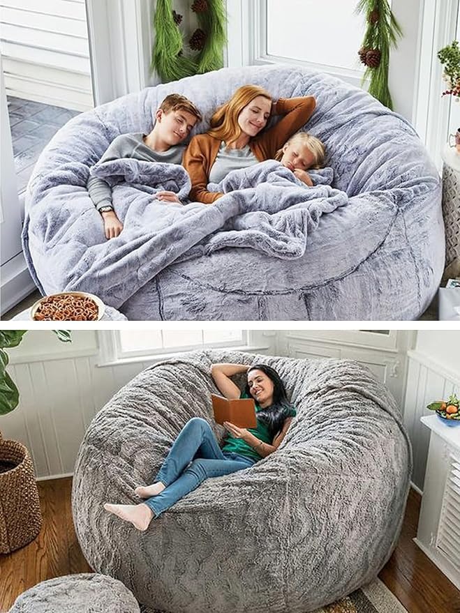 Bean Bag Chair for Adults Kids Without Filling Comfy Fluffy Oversized Round Beanbag Chair Lazy Sofa Cover for Reading Chair Floor Chair, 3.5FT, Black