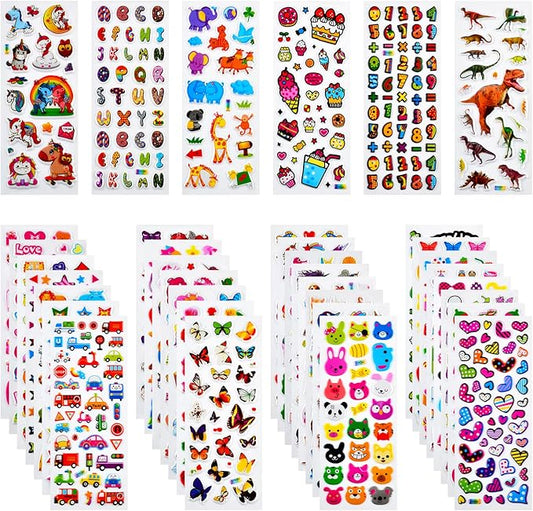 3D Stickers for Kids & Toddlers, 920+ 3D Puffy Stickers 36 Different Sheets Including Animals, Letters, Numbers, Dinosaurs, Cars and More for Boys, Girls, Teachers, Reward, Craft Scrapbooking