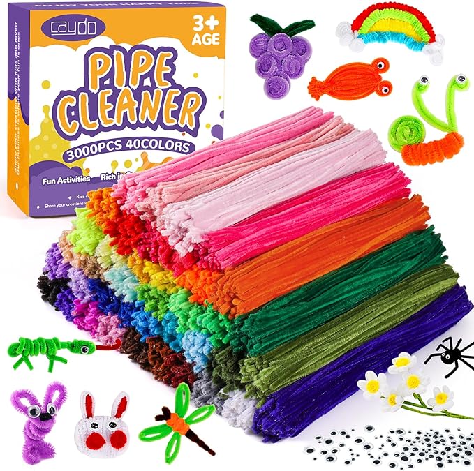 Caydo 360 Pieces Pipe Cleaners 40 Assorted Colored Chenille Stems for Art and Crafts, Children’s Craft Supplies (6 mm x 12 inch)